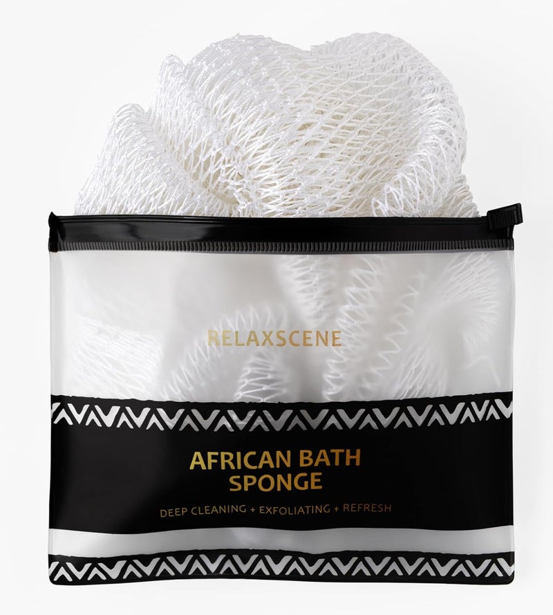 RelaxScene African Net Sponge Authentic - Exfoliating Back Scrub Bath Sponge with Knots - Afro Scrub Body Scrubber Exfoliator Washcloth - African Body Care Daily Use Shower Essentials - Image 1